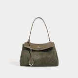 2025 popular New Autumn and Winter Premium Frosted Cowhide Medieval Underarm Bag Kelly Bag Portable One Shoulder Crossbody Large Bag Women's Bag
