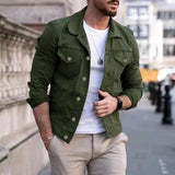 kkboxly  Men's Denim Lapel Shirt, Active Slightly Stretch Breathable Button Up Long Sleeve Shirt For Outdoor