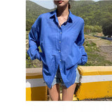 Korean version of commuter style pure cotton blue shirt women's  spring new loose long-sleeved top single-row button-up cardigan