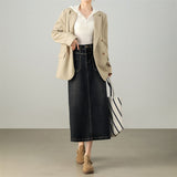 Customized spring new A-shaped half-body denim skirt fashionable high-waisted umbrella skirt retro versatile and thin denim skirt women