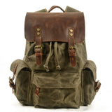 KKBOXLY 2025 New men's backpack canvas casual backpack trendy computer bag oil wax canvas with leather bag trendy street style