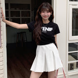 Korean version of casual printed top women's summer yoga clothes split design short sleeve pullover round neck front shoulder T-shirt spot