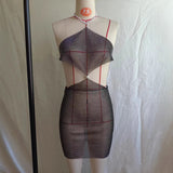 2025  4273 2025 New new rhinestone inlaid diamond cloth handmade neck halter top skirt set