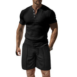KKBOXLY 2025 n Henry Shirt Men's Summer Men's High-end Solid Color T-Shirt Shorts Two-piece Men's Sports Suit