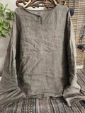 2025    22/12 Winter Solstice/Early Spring Simple Literary Thick Ramie Pullover Solid Color Shoulder Shirt