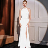 2025 Evening dress dress female neck slim slim slim model catwalk car model exhibition etiquette lady fishtail long dress
