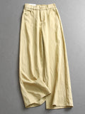 Solid color shrunken pleated semi-elastic waist thin cool commuter loose straight-leg pants versatile wide-leg casual pants women's pants Z920