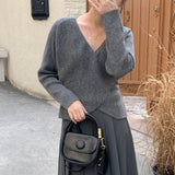 spring pair of placket straps design sense knitted sweater cardigan v-neck wool blend short Internet celebrity top women