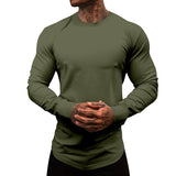 KKBOXLY 2025 autumn and winter fitness long-sleeved slim-fit primer American crew neck elastic casual sports solid color inner top