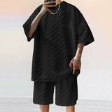 KKBOXLY 2025 popular  New oversize tide card men's checkerboard spring and summer loose sports and leisure two-piece suit men