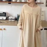 New simple long-sleeved crepe dress long loose casual casual style home dress can be worn outside nightgown women