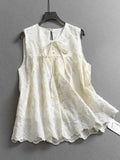 apricot heavy industry embroidered lace shirt is thin and covers the meat  summer new bow sleeveless blouse C036