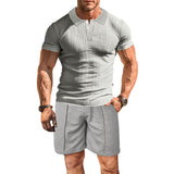KKBOXLY 2025 Men's summer suit, breathable, men's casual lapel solid color T-shirt versatile casual single-breasted short-sleeved men's