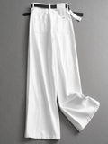 "With Belt" Pure Cotton High Waist Covering Skinny Loose Straight Pants Versatile Wide Leg Pants Women's Pants Jeans L227
