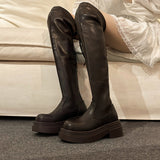 2025  Retro British style thick-soled heightening boots popular autumn and winter new knee versatile thin boots tall knight boots