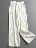 Solid color shrunken pleated semi-elastic waist thin cool commuter loose straight-leg pants versatile wide-leg casual pants women's pants Z920