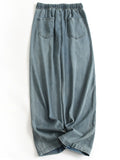 Blue polished white drawstring elastic waist drape skin-friendly loose straight-leg pants versatile wide-leg pants women's pants jeans K351