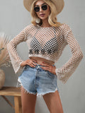 2025 New spring and summer, 's new  knitted sweaters, flared sleeves, loose Popular trade round neck hollow sweater women