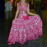 2025 popular autumn Popular trade  women's clothing temperament elegant short suspender top printed pendulum skirt fashion suit