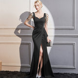 2025 Evening dress dress women's high-end banquet wear black dress Hepburn style design sense formal settings slim long dress