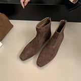 2025  Premium thick heel suede  small ankle boots square head thin short boots women's shoes autumn and winter new velvet Martin boots