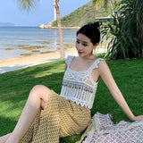 2025 Bohemian seaside vacation knitted suspender small top summer new sexy inner short woven vest tide