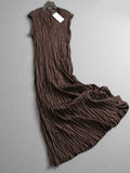 Solid color temperament pleated elegant drape V-neck short-sleeved long dress  summer new commuter women's dress L973