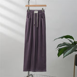 Solid color jeans women's  summer new drawstring loose drape ice silk thin straight casual wide-leg pants K427