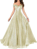 2025Popular trade dress  new one-word shoulder off-the-shoulder dress women's long sequined ball evening dress