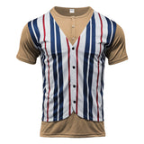 KKBOXLY 2025 popular New summer vacation two-piece T-shirt top men's n sports and leisure stripes slim-fitting crew neck short-sleeved men
