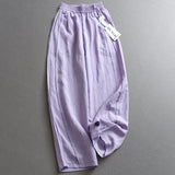 Solid color thin linen blend breathable elastic waist loose wide-leg pants high waist bloomers women's pants casual pants X235