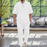 KKBOXLY New cross-border short-sleeved men's T-shirt loose casual set summer simple solid color jacquard heavy T-shirt trousers set