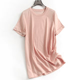 Skin-friendly and breathable linen blended crimped short-sleeved basic versatile  summer new casual women's T-shirt K384