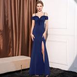 2025 Evening dress dress woman's one-word shoulder slim and thin banquet temperament simple celebrity banquet dinner long fishtail skirt