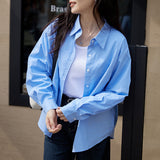 Retro Hong Kong style long-sleeved shirt popular autumn new women's clothing pointed corner lapel jacket stacked cardigan pure cotton shirt