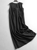 Solid color pleated V-neck loose and thin sleeveless vest skirt  summer new temperament long dress dress X411