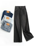 Thin soft and comfortable cover-up slim high-waisted straight-leg pants summer new versatile wide-leg pants women's jeans D149