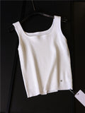 Solid color threaded elastic slim square neck sleeveless knitted top women's ice suspender short vest Z297