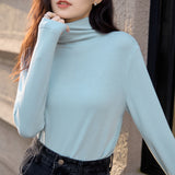 Simple solid color heap collar bottoming shirt women's  spring new temperament slim fit inside can be worn outside long-sleeved top