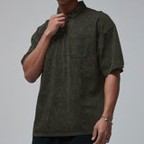 KKBOXLY 2025 popular summer new lapel button T-shirt men's retro washed heavy short-sleeved loose casual top men's