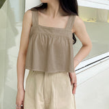 Versatile wide shoulder strap vest backless top cotton and linen comfortable and textured short shoulder strap tube top Spice girl single product outer wear