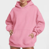 2025 popular autumn  women's clothing temperament commuting solid color loose pocket fashion casual hooded sports sweater 661