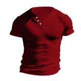 KKBOXLY 2025 popular summer new men's Henry shirt T-shirt outer size  casual knitted slim-fitting versatile top men