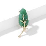 2025 Golden branches and jade leaves high-end clothing pins retro national style dress cheongsam accessories multi-purpose pearl leaf brooch