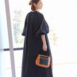 Holiday style dress niche design  retro V-neck lantern sleeves loose lazy long skirt C0132