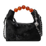 KKBOXLY 2025 Niche retro beaded handle handbag popular new high-end national style small square bag chain shoulder messenger bag