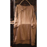 2025    22/5 Big Joe, literary and retro linen hand-sewn buckle V-neck pullover, medium and long linen shirt with seven-quarter sleeves