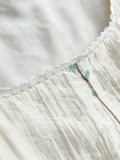Plant Flower Embroidery Lace Square Neck Elastic Waist Slim-Fit Bubble Short Sleeve Women's Long Skirt Dress C054