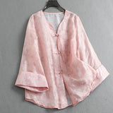 "Looming like smoke" embossed jacquard new Chinese style national style disc buckle seven-quarter sleeve thin coat female L110