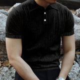 KKBOXLY 2025 popular summer casual solid color T-shirt men's short-sleeved versatile top n retro lapel button men's T-shirt